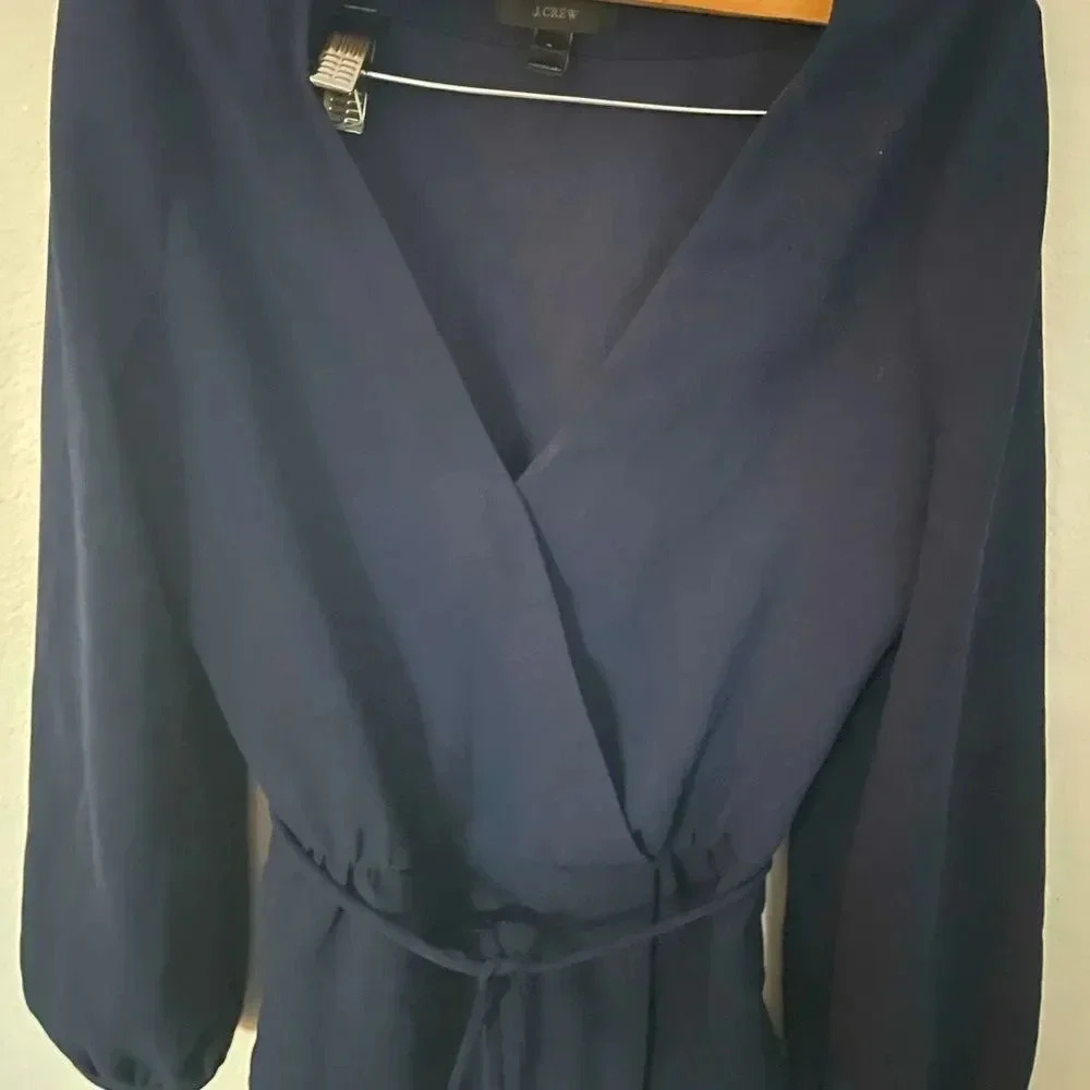 J.Crew drawstring waist v-neck top navy blue size 0